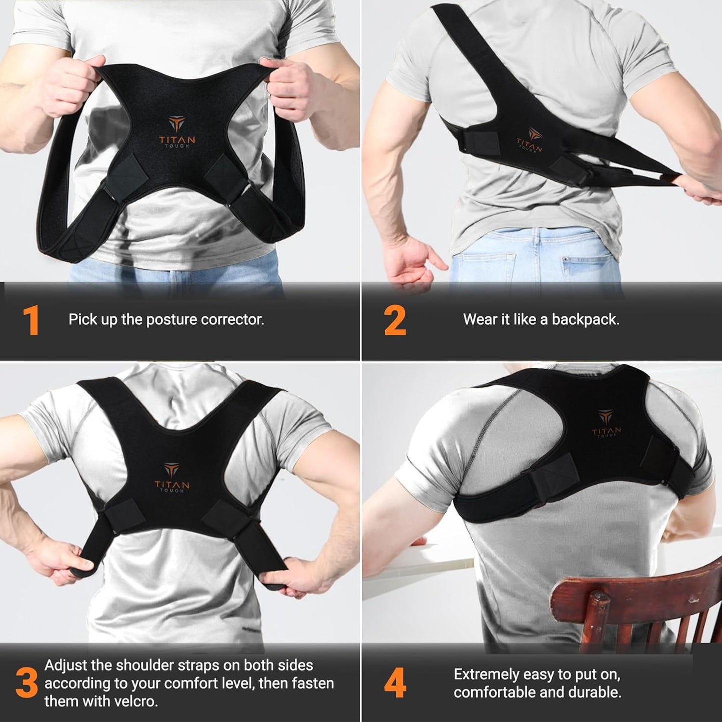 Upper Back Brace (L–XXL) – Adjustable Posture Corrector